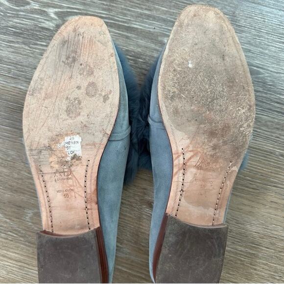 NEW AD DAUGHTER Blue Grey Rabbit Fur Flats Pointy Toe Bow Slides Mules Shoes 6.5 - Picture 14 of 14